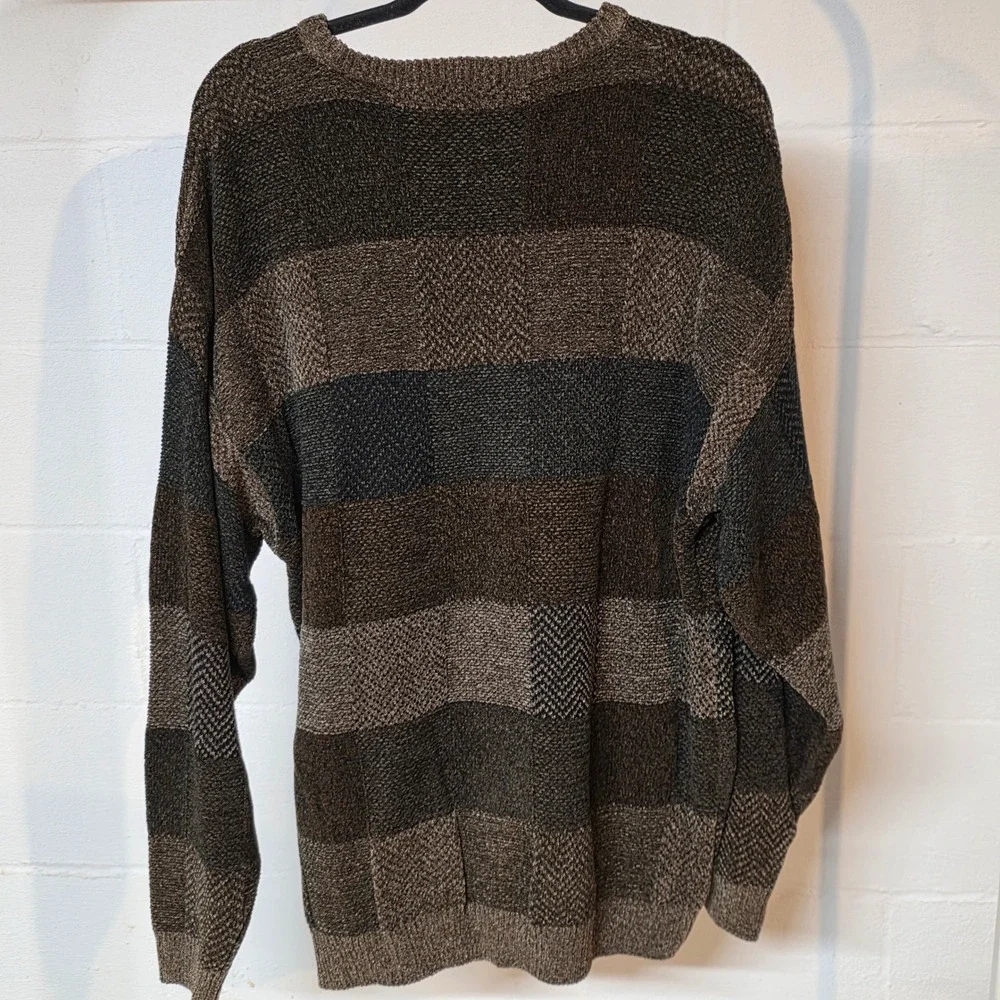Vintage Consensus Sportswear Men's XL Plaid Patchwork‎ Crew Neck Sweater Soft